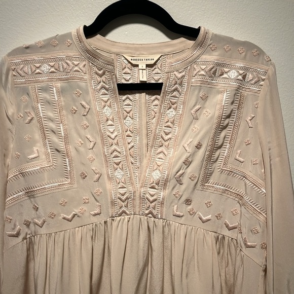REBECCA TAYLOR Light Pink/Cream 100% Silk Embroidered Blouse, Size 2 (Fits 2/4) - Picture 2 of 11